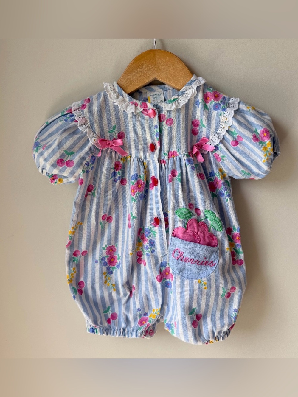 Vintage Girlhoodcore Cherry Bowl Romper 3-6M